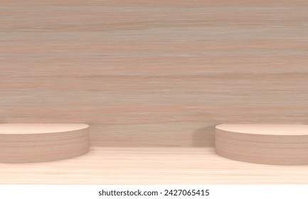 Podium stage stand showcase empty blank wooden display pedestal cosmetic modern wooden abstract presentation platform nature cosmetic brown exhibition fashion concept interior racked sale.3d render