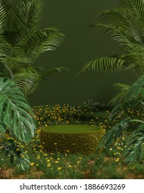 Podium Stand On A Nature Garden Tropical Background 3d Render 