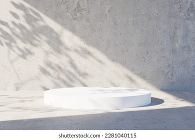Podium with white round base and leaf shadow, 3d rendering - Shutterstock ID 2281040115