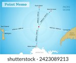 Point Nemo map. The remotest place on earth. Science education illustration