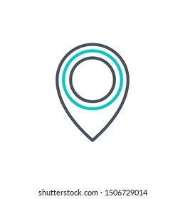 pointer cursor outline flat icon. Single high quality outline logo symbol for web design or mobile app. Thin line location marker logo. Black and blue icon pictogram isolated on white background
