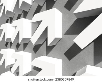 Many Arrows Pointer Signs on Concerte Background, Trendy, Goal and Success, Positive Business Growth Process, Development, Leadership, Improvement,  Ambition Winner Rising Up Graph to the Top Concept
