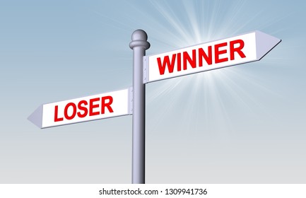 pointers with directions winner and loser. 3d rendering
