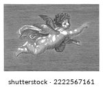 Pointing putto, Pieter Romans, 1825 - 1835, vintage engraved.