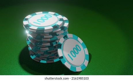 Poker Chips On Gambling Table. Casino Concept. 3D Render.