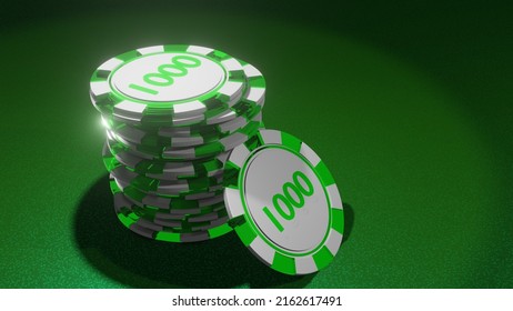 Poker Chips On Gambling Table. Casino Concept. 3D Render.