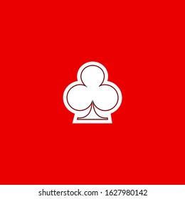 Poker playing card suit clover outline shape single icon  Clubs suit deck playing cards used for ace in Las Vegas royal casino  Single icon illustration isolated red  Drawing pic for tattoo 