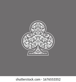 Poker playing card suit clover design shape single icon  Clubs suit deck playing cards used for ace in Las Vegas royal casino  Single icon pattern isolated gray  Ornament drawing pic for tattoo