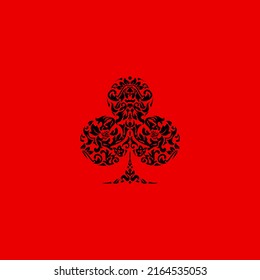 Poker playing card suit clover design shape single icon  Clubs suit deck playing cards used for ace in Las Vegas royal casino  Single icon pattern isolated red  Ornament drawing pic for tattoo