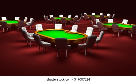 Poker Room, Poker Tables With Chairs In The Interior