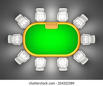 Poker Table With Chairs Top View Isolated On Black