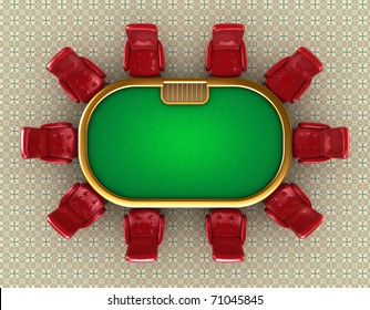 Poker table with chairs top view