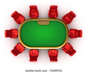 Poker Table With Chairs Top View Isolated On White