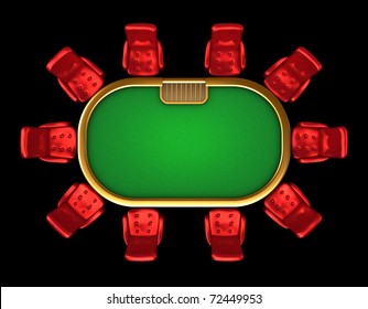Poker table with chairs top view isolated on black