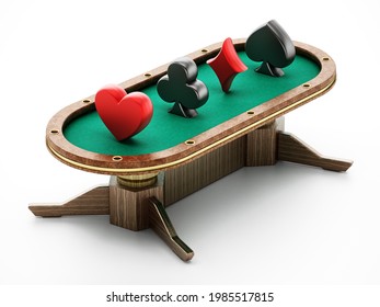 Poker Table With Playing Card Symbols. 3D Illustration.