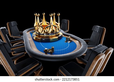 Poker Tournament, Poker Online, Big Crown On The Poker Table. Poker Game, Online Casino, Texas Hold'em, Application, Card Games. Modern Design, Magazine Style. 3D Rendering, 3D Illustration.