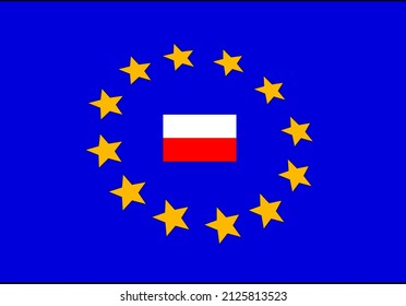 Poland Flag In The 12 Stars Of The European Union
