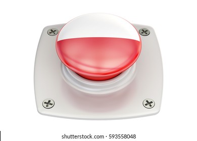 Poland flag push button, 3D rendering