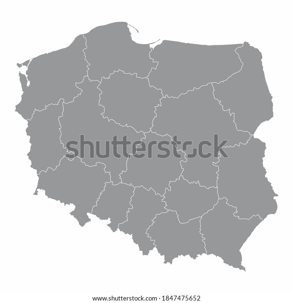 The Poland\
isolated map divided in\
regions