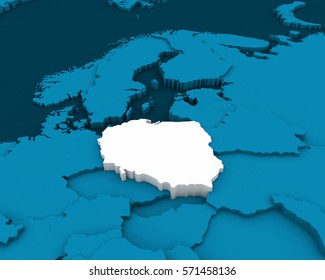 Poland Map Blue Background 3D Illustration