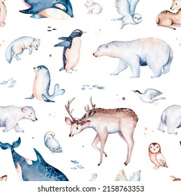 Polar Animals Watercolor Collections. Snowy Owl. Reindeer. Polar Bear. Fox. Penguin. Walrus Seal Hare Whale