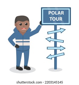 Polar Explorer African Lost In Arctic Design Character On White Background