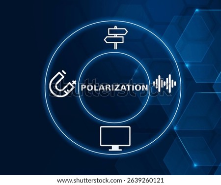 polarization tech concept.The process by which waves, especially electromagnetic waves like light, are aligned in a specific direction.