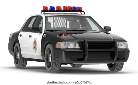 Police Car 3d Illustration Isolated On White Front View