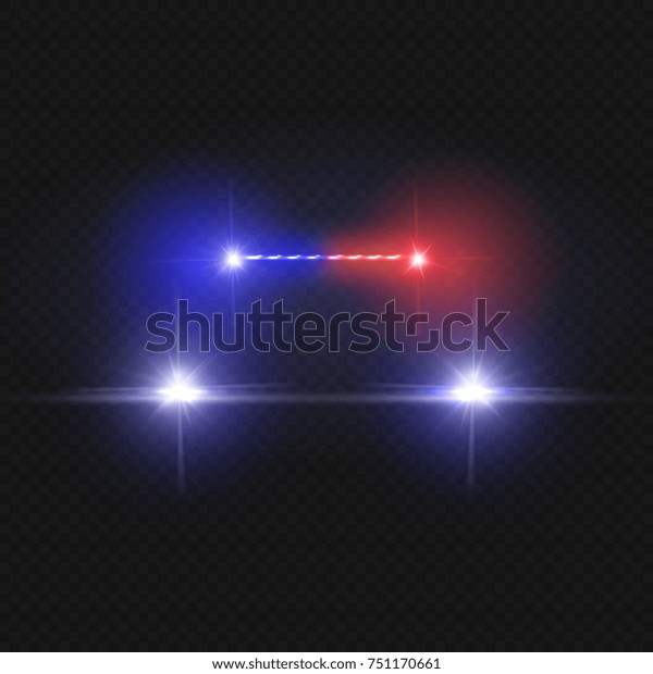 Police car\
headlights and blinking red siren lights isolated on transparent\
background. Police car with light red siren, illustration of\
driving police\
automobile