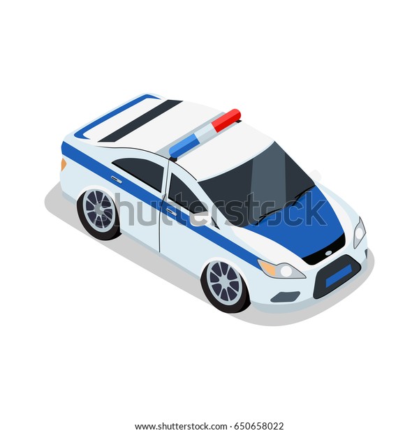 Police car\
illustration in isometric projection. Emergency car picture for\
safety concepts, web, applications icons, infographics, logotype\
design. Isolated on white background. \
