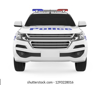 Police Car Isolated (front View). 3D Rendering