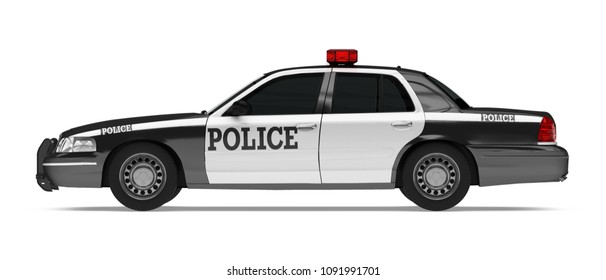 Police Car Isolated (side View). 3D Rendering