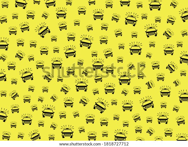 Police car pattern isolated on yellow\
background. Cartoon design for application on fabric print or\
wallpaper for lovers of the police\
profession