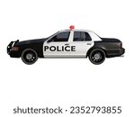 Police car side view isolated 3d render