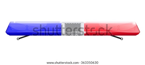 Police car\
sign. Emergency lights. Blue and red siren. Illustration isolated\
on white background. Raster\
version