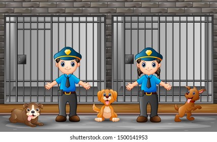 The Police Guarding A Prison Cell Illustration