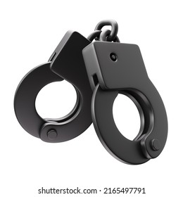 Police Handcuffs Icon, Cybercrime And Cyber Security 3d Rendered Illustration. Pair Of Lockable Linked Metal Rings For Securing Prisoners Wrists 3d Isometric