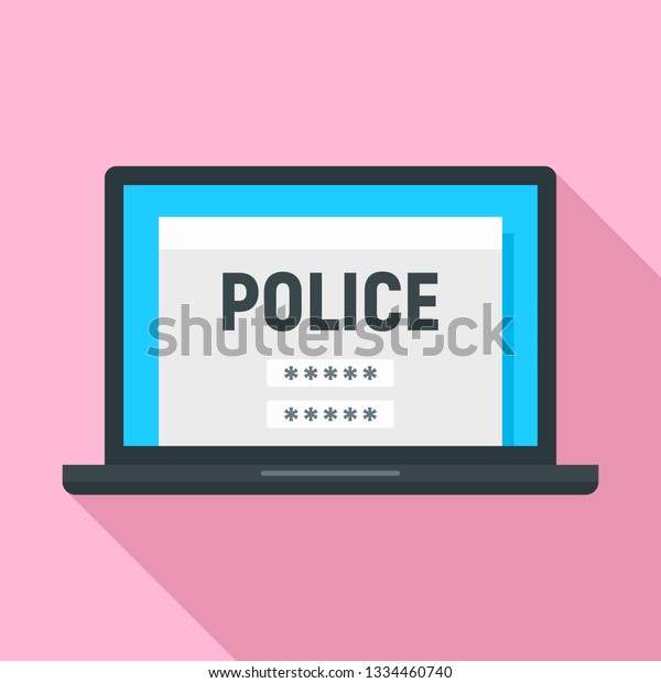 Police laptop icon. Flat illustration of police\
laptop icon for web\
design