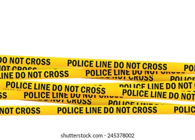 Police Line Do Not Cross Yellow Headband Tape Isolated On White Background With Clipping PAth