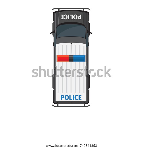 Police\
minibus car service means of transportation isolated on white. city\
transport icon, police car for delivery criminals into police\
office, top view on vehicle in cartoon flat\
style