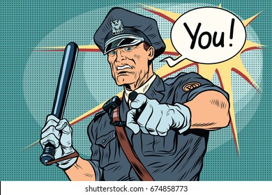 Police Officer COP With A Baton. Vintage Pop Art Retro Comic Book  Illustration