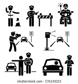 Police Officer Traffic On Duty Stick Figure Pictogram Icon