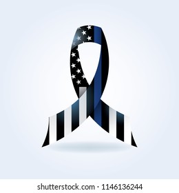 A Police Support Flag Ribbon With Thin Blue Line Illustration.