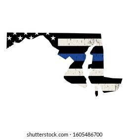 A Police Support Flag In The Shape Of The State Of Maryland Illustration.