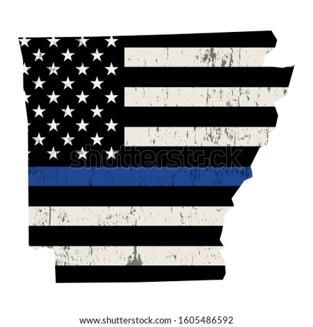 A police support flag in the shape of the state of Arkansas illustration. 