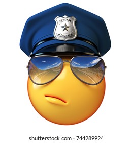 Policeman Emoji Isolated On White Background, Cop Emoticon 3d Rendering