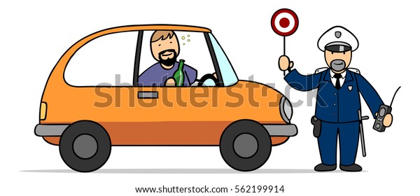 Policeman Making Alcohol Traffic Check Test Stock Illustration 562199914