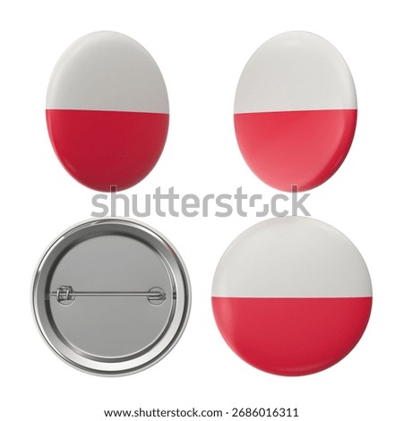 Polish Flag Button Badges White and Red, Various Angles