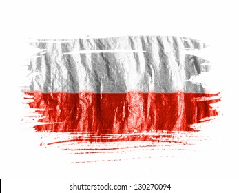 The Polish Flag Painted With Watercolor On Wet White Paper