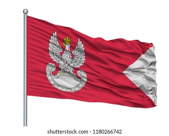 Polish Land Forces Flag On Flagpole, Isolated On White Background, 3D Rendering